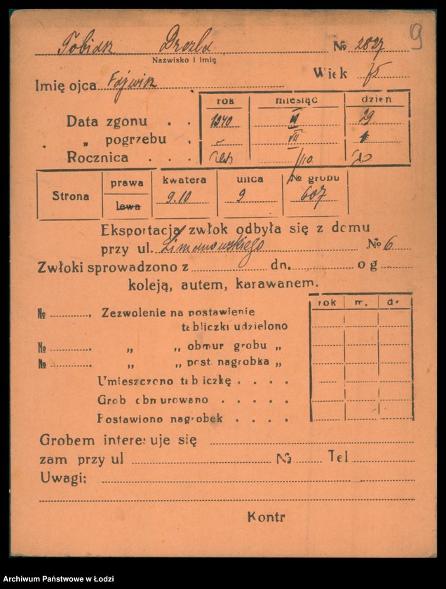 Obraz 10 z jednostki "Kartoteka osób pochowanych na cmentarzu żydowskim przy ulicy Brackiej w latach 1892-1957. Nazwiska na litery: To-Ty"