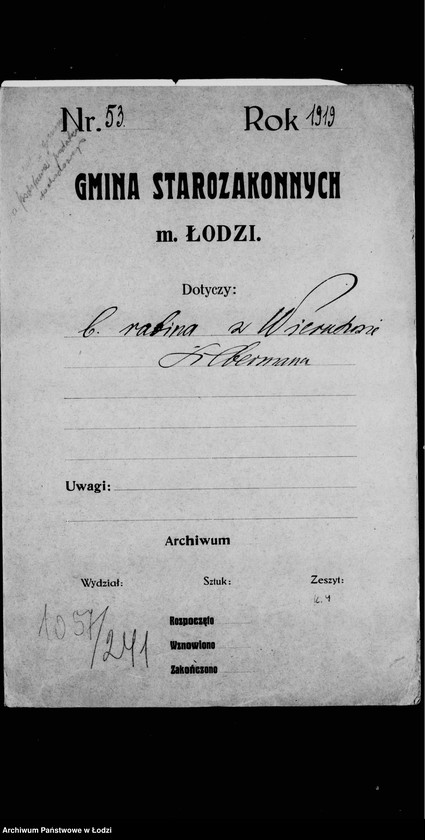 Obraz 4 z jednostki "Akta dotyczące b. rabina w Wieruszowie"