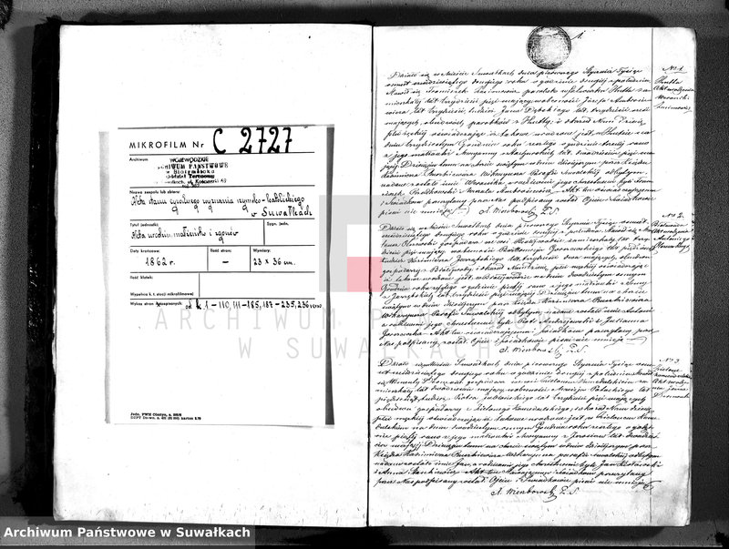 image.from.unit.number "Księga duplikat aktów urodzeń, małżeństw i zejścia parafii suwalskiej z roku 1862"