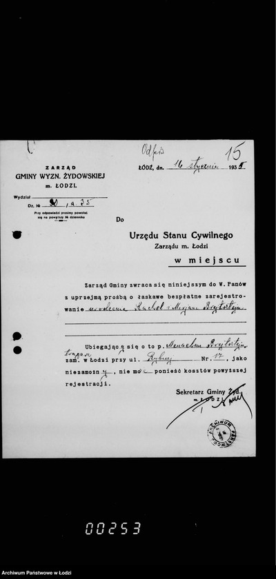 Obraz 19 z jednostki "Akta dotyczące spraw Urzędu Stanu Cywilnego"