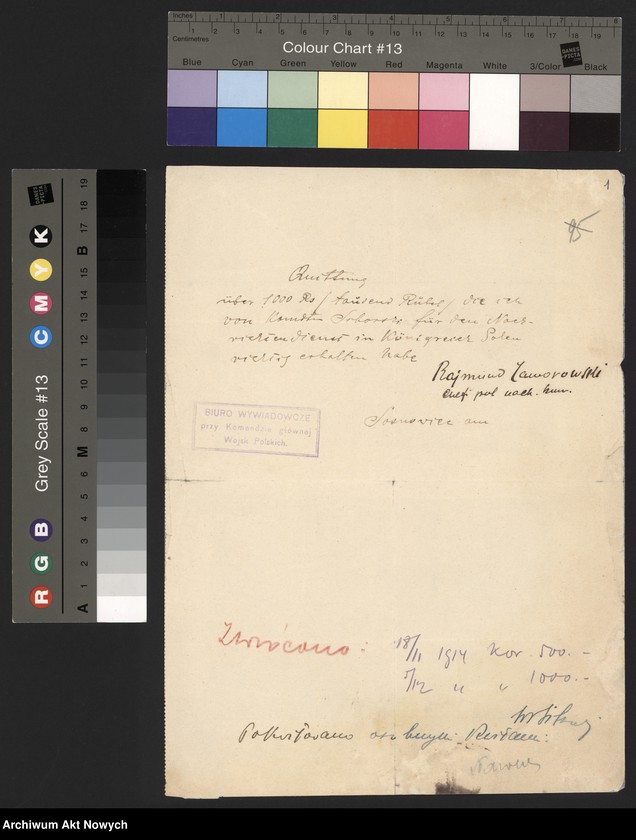 image.from.unit.number "Działalność wojskowo-polityczna Władysława Sikorskiego w czasie I wojny światowej w Naczelnym Komitecie Narodowym, Polskim Korpusie Posiłkowym, wśród internowanych wojskowych polskich na Węgrzech oraz w Galicji. Protokół, pokwitowanie, teksty wierszy i piosenek, korespondencja."