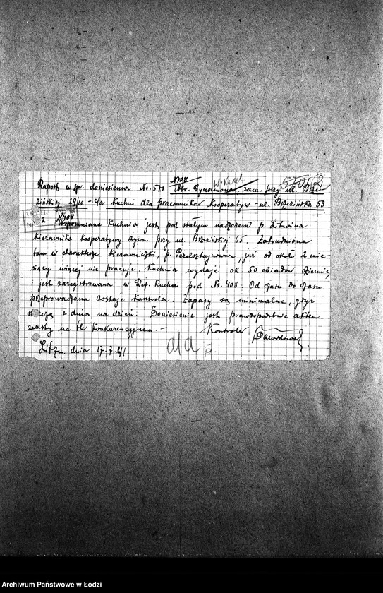 Obraz 5 z jednostki "[Kuchnia nr 408, ul. Brzezińska 53. Kuchnia nr 19, ul. Brzezińska 57a. Kuchnia nr 367, ul. Brzezińska 77. Działalność kuchni, personel, konsumenci, raporty, kontrole]"