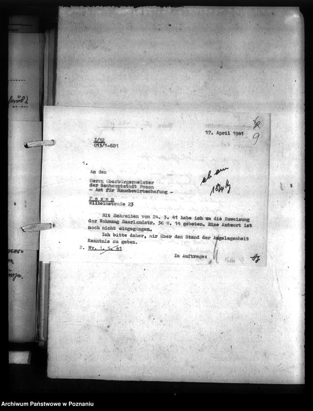 Obraz 13 z jednostki "Wohnungszuweisungen für Deutsche. Verdrängung der Polen."