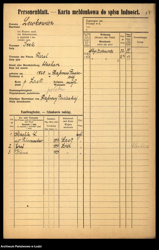Obraz 19 z jednostki "[Spis ludności Łodzi] Lewkowicz"