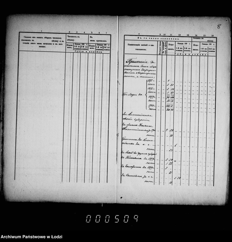 Obraz 10 z jednostki "O nedoimkach po knigam Lodzinskago Uezdnago Kaznačejstva za II ju polovinu 1901 goda"