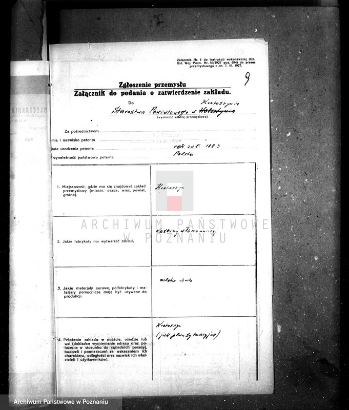 Obraz 13 z jednostki "Zatwierdzenie zakładu przemysłowego /mleczarnia/ w Krotoszynie /spółka z nieogr. odp"