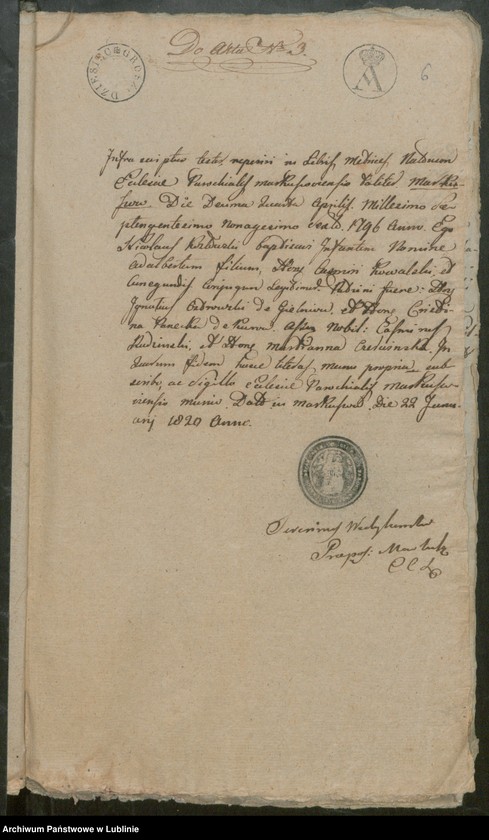image.from.unit.number "Alegaty do ksiąg urodzeń, zapowiedzi, małżeństw i zgonów z lat 1820 - 1821"