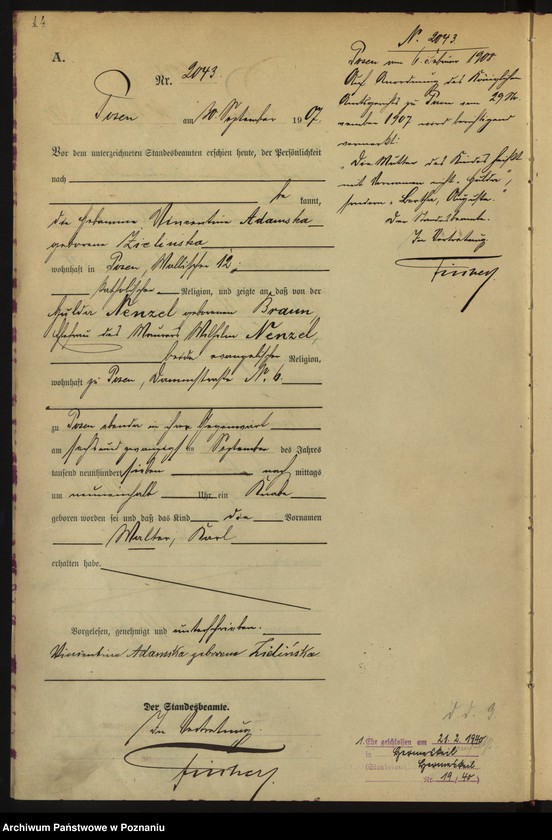 Obraz 16 z jednostki "Księga miejscowa urodzeń tom V [Rejestr główny urodzeń]"