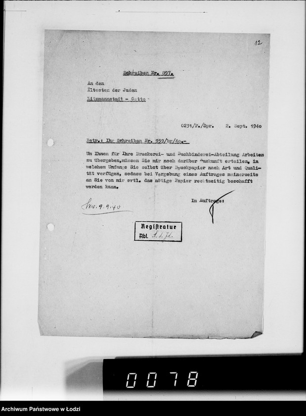 Obraz 16 z jednostki "Akten betr.Correspondenz mit dem Ältesten der Juden.Vom Schreiben Nr.1-1000"