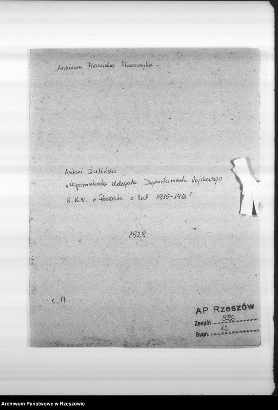 image.from.unit.number "Antoni Żuliński. "wspomnienia Delegata Departamentu Wojskowego NKN [Naczelny Komitet Narodowy] Rzeszów w latach 1915 - 1918""