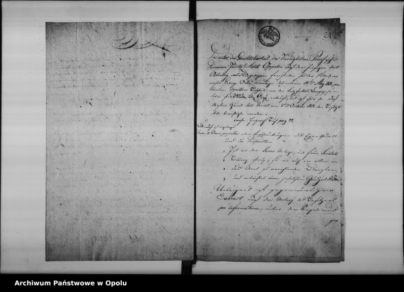 Obraz 20 z jednostki "Acta specialia betreffend die Feuer Societats und Servis- Freiheit der beiden Häuser des Orbe und Bega auf dem Amts Ostroweck de anno 1816"