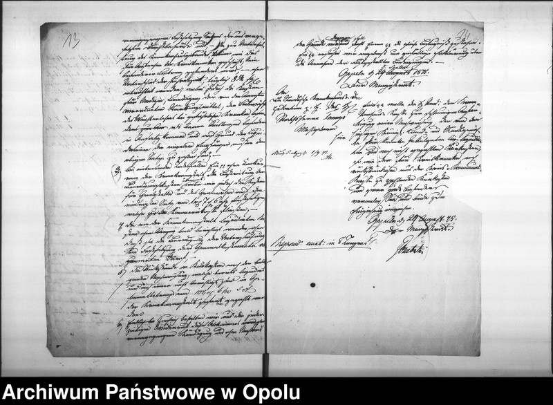 Obraz 13 z jednostki "Acta des Magistrats zu Oppeln betreffend den, zwischen den hiesigen Stadtkommune und dem hiesigen Königl[ichen] Land und Stadt-Gericht wegen Aufnahme der kranken Gefangenen in das städtische Krankenhaus, geschlossenen Vertrag"