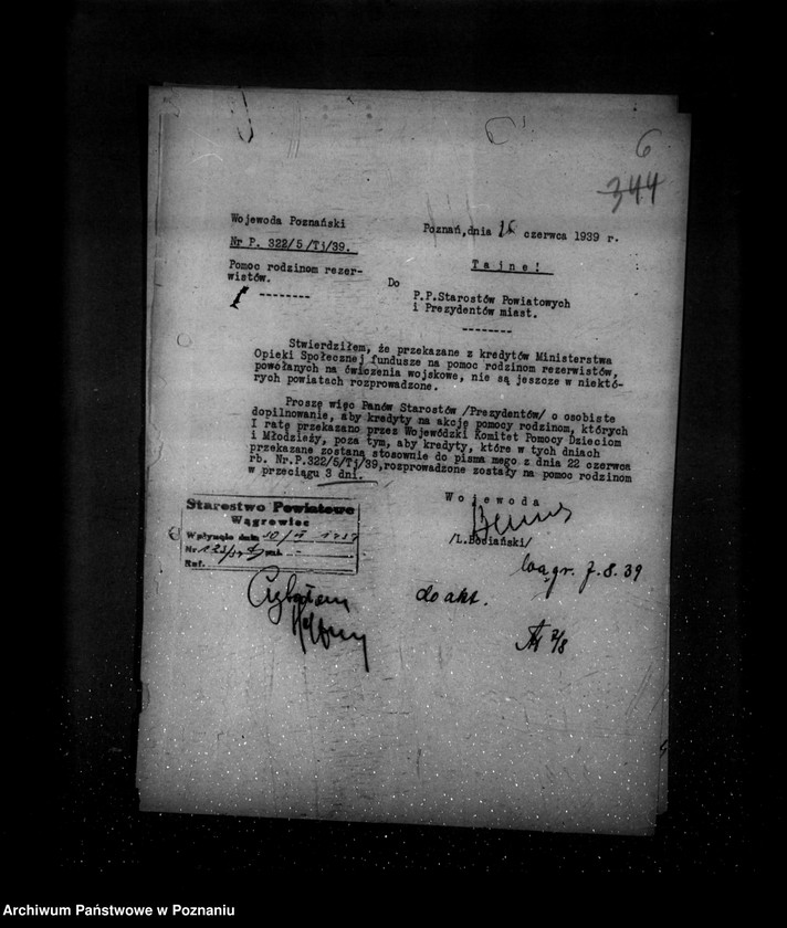 Obraz 10 z jednostki "/Pomoc rodzinom rezerwistów - zarządzenie tajne Wojewody/"