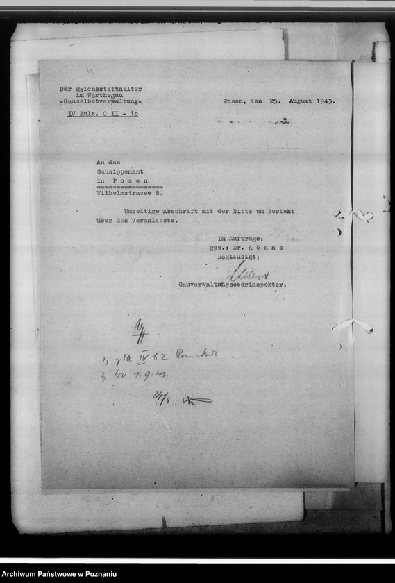 Obraz 9 z jednostki "[Korespondencja w sprawach organizacyjnych, uwagi powizytacyjne], Stadtsippenamt Posen [Poznań]"