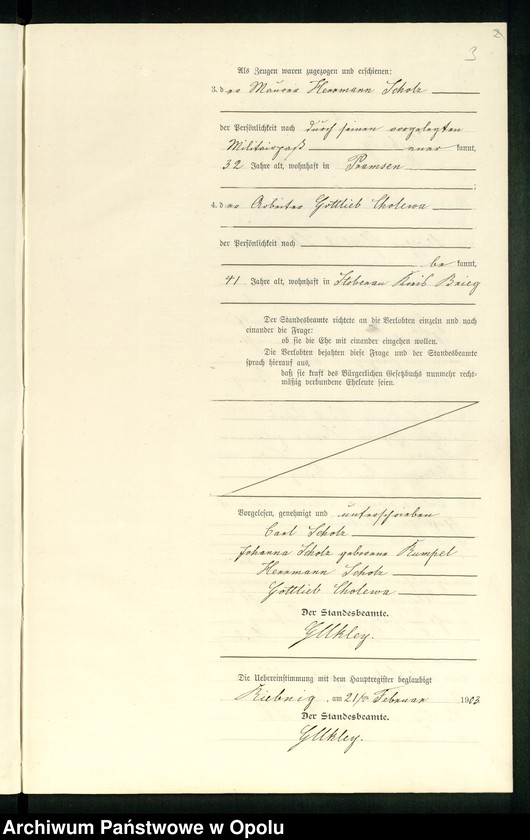 Obraz 6 z jednostki "Heiraths-Neben-Register Standes-Amt Riebnig 1903"