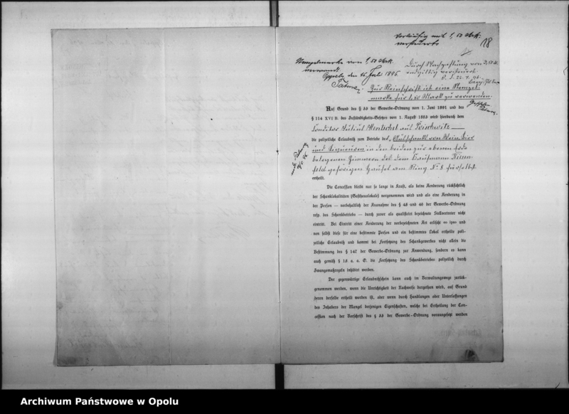 Obraz 19 z jednostki "Acta des Magistrats zu Oppeln betreffend Ausschank von "Wein, Bier und feinen Liqueren" im Riesenfeldschen Hause durch [...] Hentschel Vol: I"
