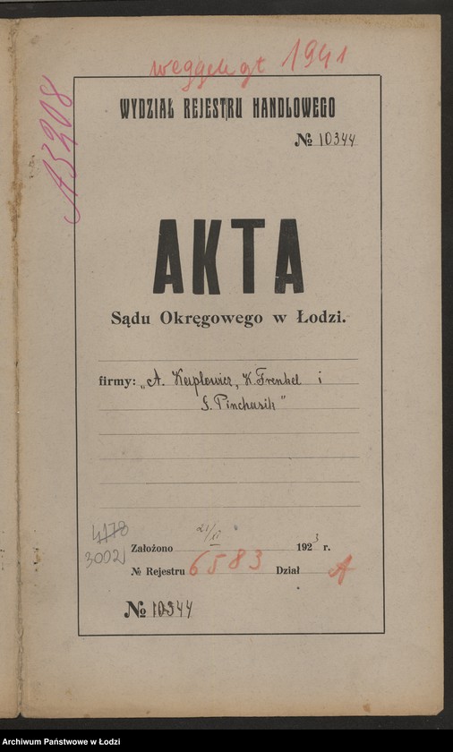 Obraz 2 z jednostki "A.Kaplowicz, K.Frenkel, G.Pinchasik- kupno i sprzedaż towarów manufakturowych"