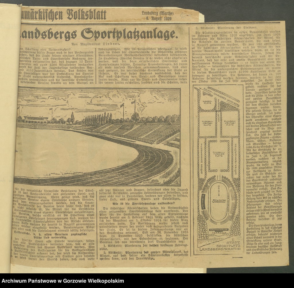 image.from.collection.number "Plany i projekty budowy stadionu sportowego przy Soldiner Strasse (ul. Konstytucji 3 Maja) z okresu 1925-1931."