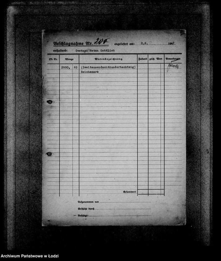 Obraz 5 z jednostki "Gestapo 1-200 [Kartoteka skonfiskowanego majątku ruchomego u Żydów]"