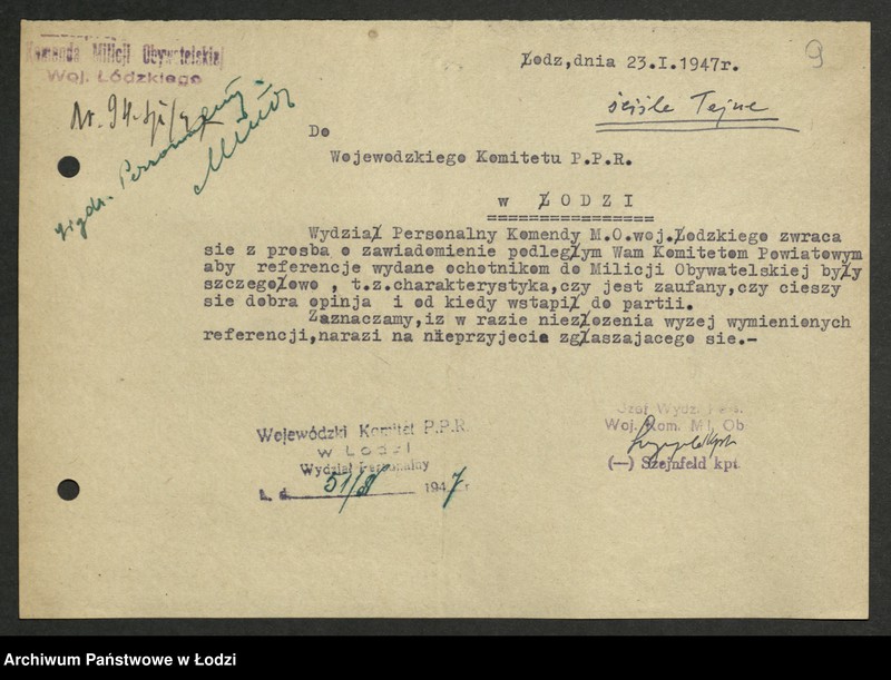 Obraz 10 z jednostki "Korespondencja [z komitetami Polskiej Partii Robotniczej i instytucjami państwowymi w sprawach personalnych]"
