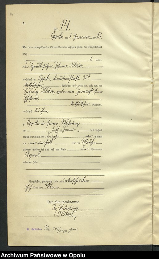 image.from.unit.number "Urząd Stanu Cywilnego Opole Księga Urodzeń Rok 1913 1-539"