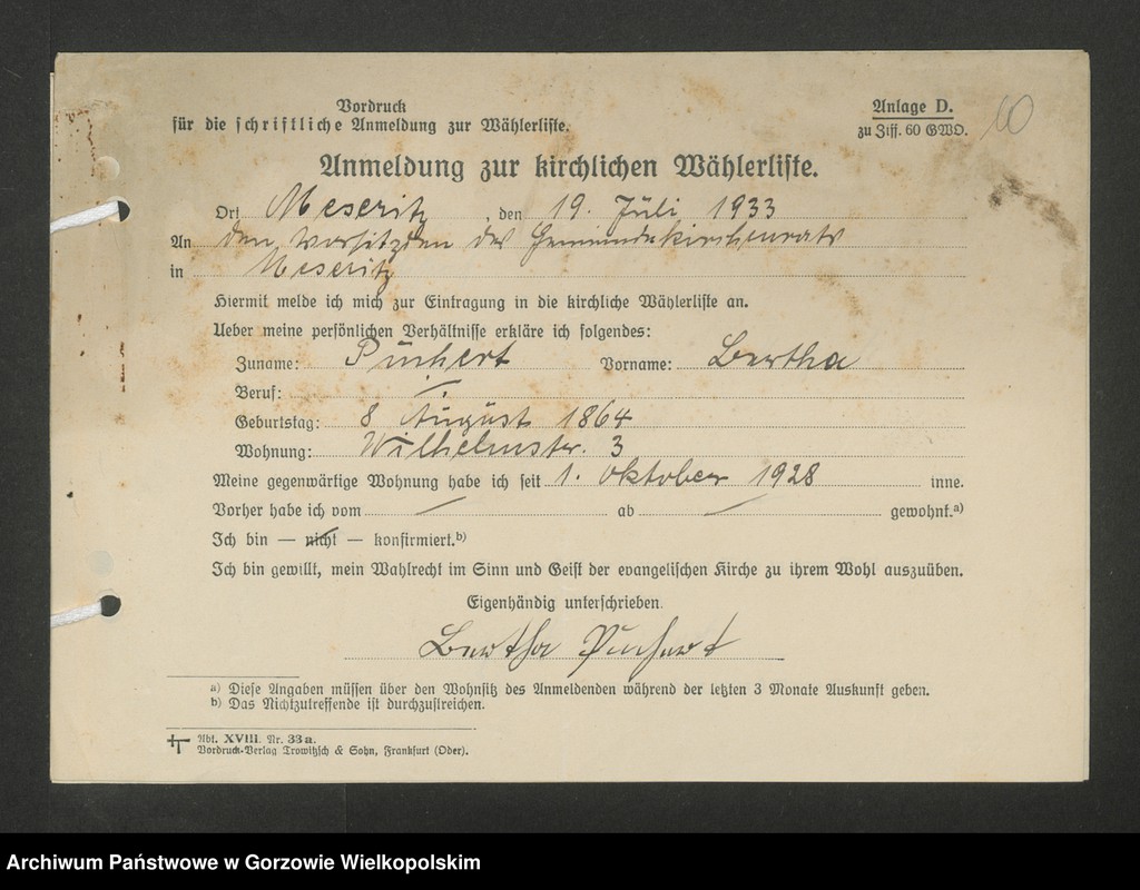 Obraz 13 z jednostki "Anmeldungen zur Wählerliste. Band II"