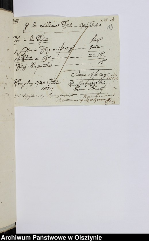 image.from.unit.number "Beläge zur Rechnung über Einnahme und Ausgabe der Litthauischen Elementar Schule auf dem Sackheim zu Königsberg"