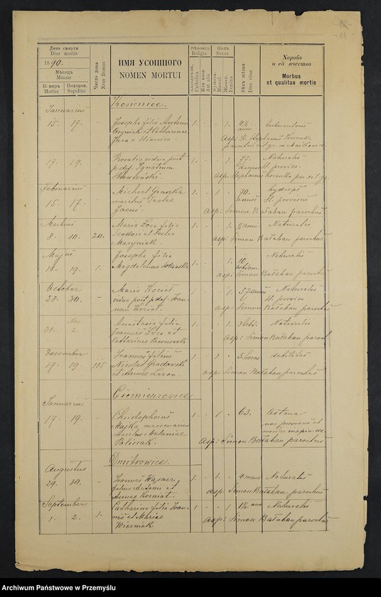 image.from.unit.number "Extractus metricalis e libris natorum et baptisatorum bannorum copulatorum a mortiorum - parochiae Kosienicensis decanatus Pruchnicensis A. 1890"
