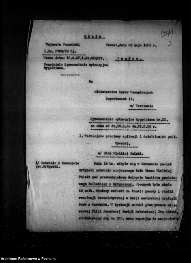 Obraz 6 z jednostki "Sprawozdania sytuacyjne tygodniowe za czas od 18 maja do 28 czerwca 1928 r."