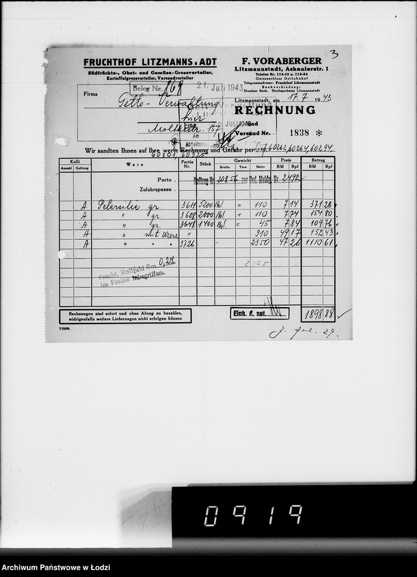 Obraz 7 z jednostki "Lebensmitteleinkauf, Aufträge, Lieferscheinen und Rechnungen 20832-20856 [Dostawa warzyw do Getta]"
