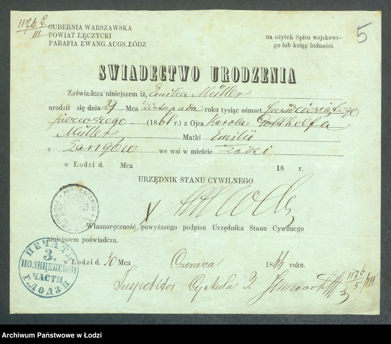 Obraz 7 z jednostki "Dowody metrykalne stałych mieszkańców m. Łodzi nr domu 1176-1178"