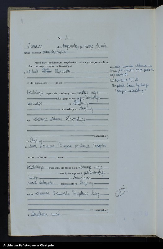 image.from.unit.number "Księga małżeństw Nr 1 - 8,1 - 5,1 - 9 i 1 - 11 /przepisana w języku polskim z oryginału niemieckiego w dniach 4.08.-8.08.1950/"