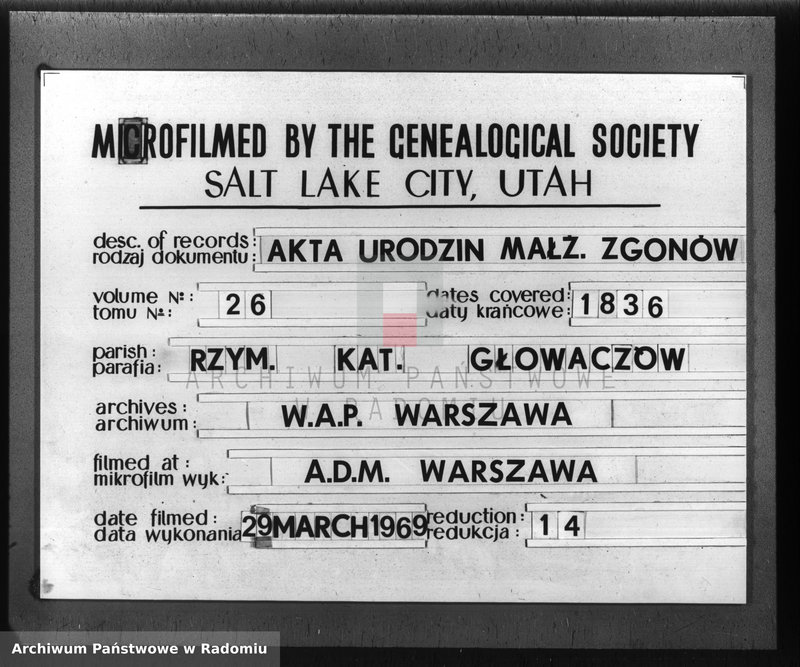 image.from.unit.number "Akta urodzin, małżeństw i zeyścia w gminie parafii Głowaczewskiej w roku 1836"