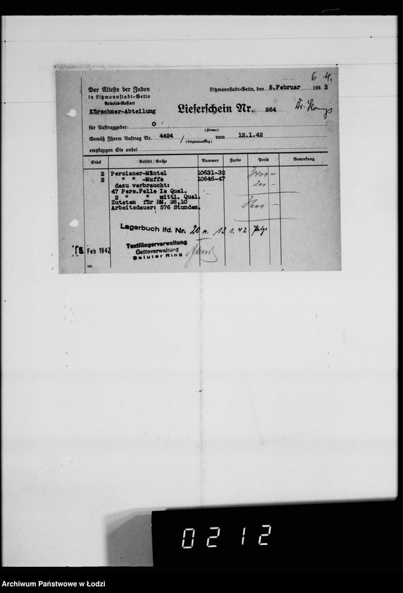 Obraz 10 z jednostki "Kürschnerei. [Zamówienia, rachunki i świadectwa dostaw]"