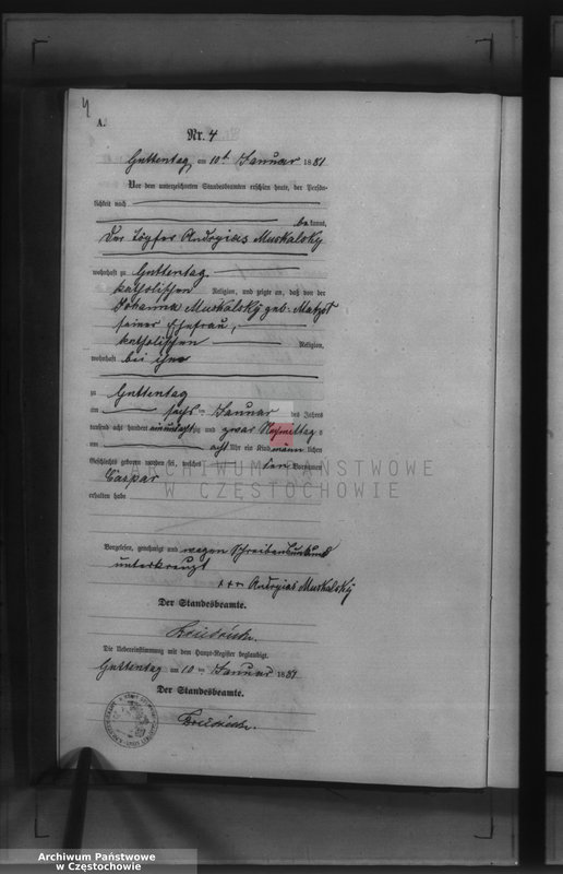 image.from.unit.number "Geburts - Neben Register des Königlich Preussischen Standesamts Guttentag im Kreise Lublinitz pro 1881."