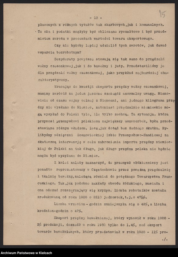 image.from.unit.number "[Stan przemysłu w okręgu częstochowskim Referat Towarzystwa Przemysłowców Okręgu Częstochowskiego z dn. 2.II.1931 r.]"