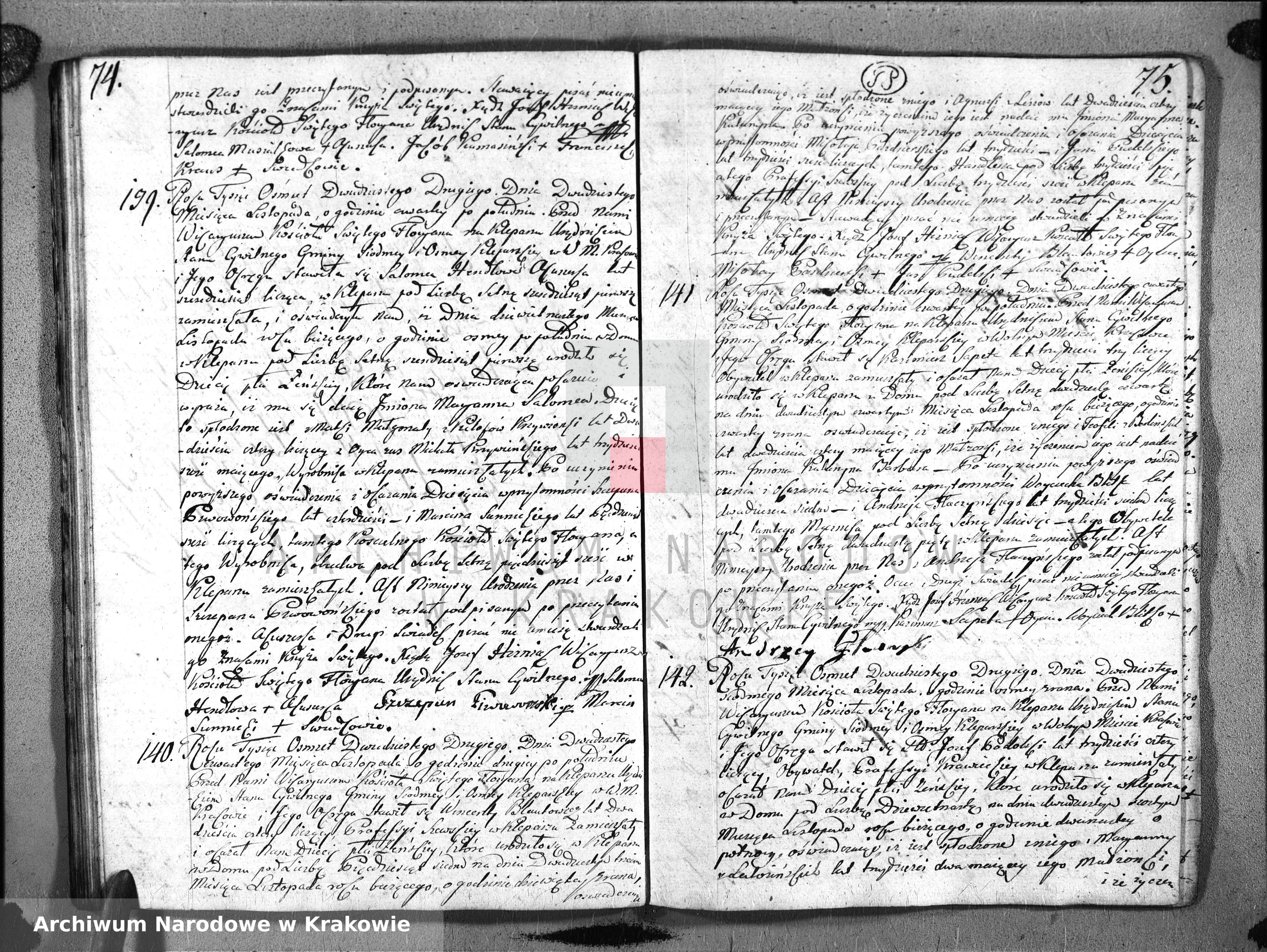 Skan z jednostki: Księga Aktów Urodzenia i Uznania dla Parafii Sgo Floryana przy Krakowie na Rok 1822
