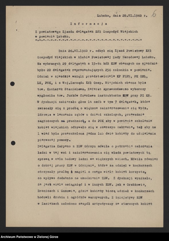 Obraz 8 z jednostki "Liga Kobiet: informacje KW i KP o kampaniach wyborczych w Lidze Kobiet. Informacje KP z konferencji kobiet - delegatek spółdzielczości - 1955, 1959-1960, 1964, 1967"