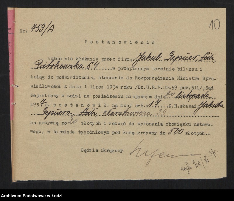 Obraz 12 z jednostki "Jacób Gepner- handel towarów tabacznych"