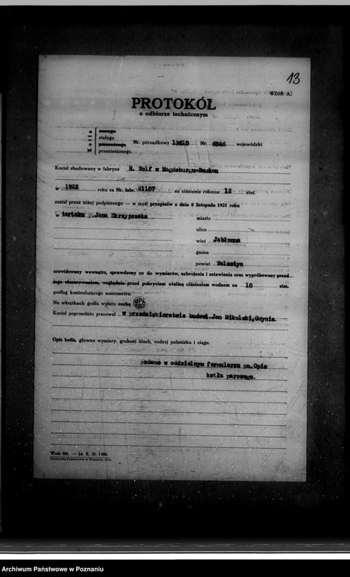 Obraz 17 z jednostki "Tartak J. Skrzypczaka w Jabłonnie powiat wolsztyński nr woj. kotła 6846"