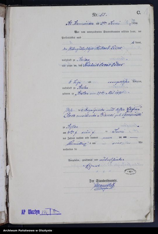 image.from.unit.number "Sterbe-Haupt-Register Nr 55 - 116 /część księgi/"