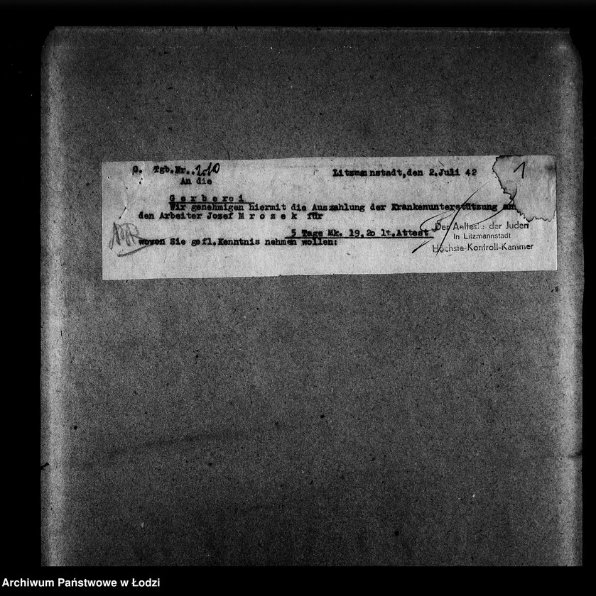 Obraz 4 z jednostki "Gerberei Abteilung [Zasiłki chorobowe dla pracowników wydziału, zaświadczenia lekarskie, listy pracowników]"