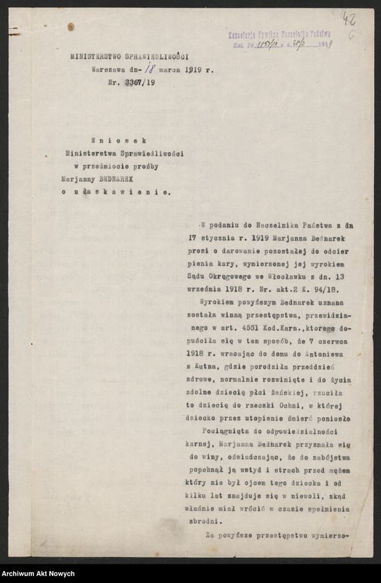 image.from.unit.number "Ułaskawienia z b. Kongresówki - uwzględnione, dotyczące: zabójstw, dzieciobójstwa, uszkodzeń ciała, znieważenia, rozboju, lichwy, krzywoprzysięstwa, kradzieży w latach 1916 - 1917 z pociągów prowiantowych zdążających na front wschodni, nielegalnego posiadania broni i gorzelnictwa."
