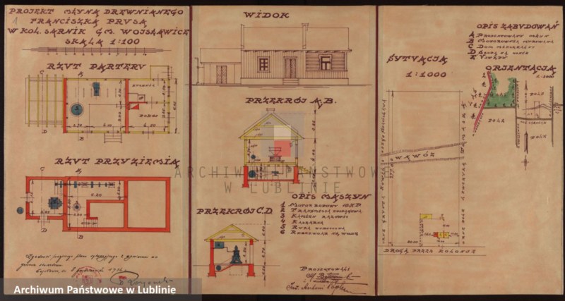 image.from.unit.number "[Projekt młyna drewnianego F. Prusa w kol. Sarniak, pow. chełmski]"