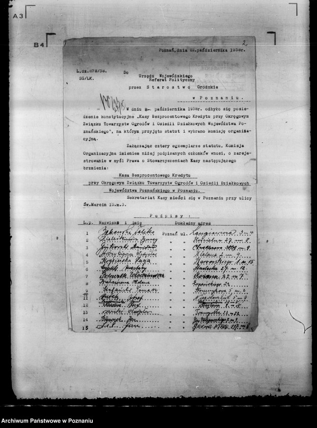 Obraz 6 z jednostki "/ Kasa Bezprocentowego Kredytu Okręgowego Związku Towarzystw Ogrodów i Osiedli Działkowych na województwo poznańskie/"