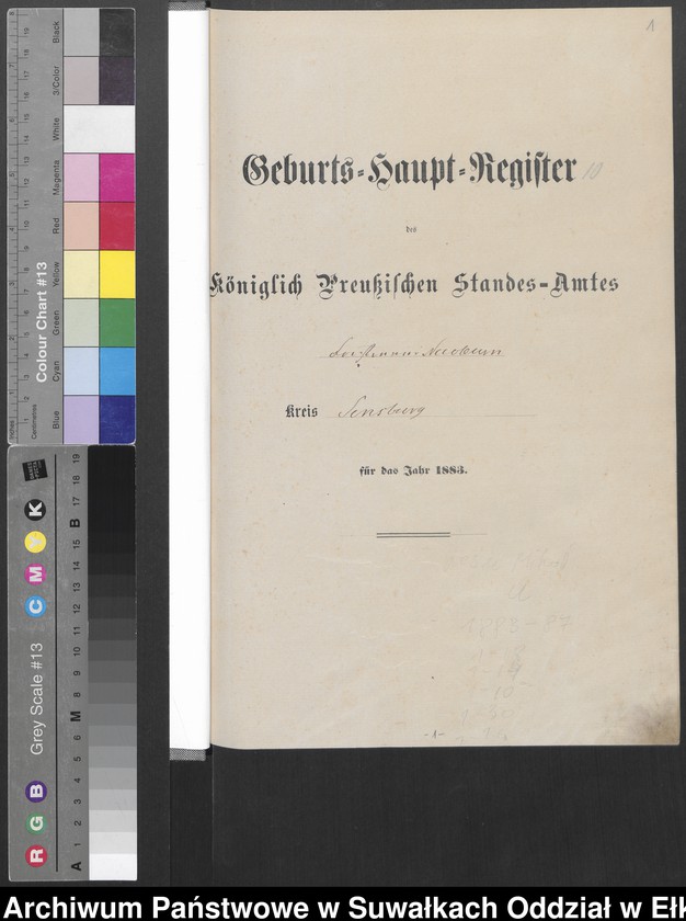 image.from.unit.number "Geburts-Haupt-Register des Königlich Preussischen Standes-Amtes Forstrevier Nicolaiken Kreis Sensburg für das Jahr 1883 [do 1887]"