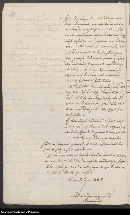 Obraz 20 z jednostki "Acta generalia des Oberpäsidialkommissars Landrat von Madai zu Kosten betreffend die Verfolgung der polnisch-revolutionären Umtriebe im Kreise Kosten /Kościan/."