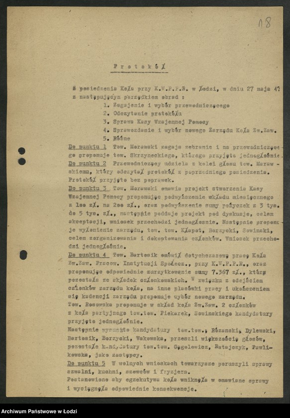 Obraz 19 z jednostki "Protokoły posiedzeń koła partyjnego przy Komitecie Wojewódzkim Polskiej Partii Robotniczej"