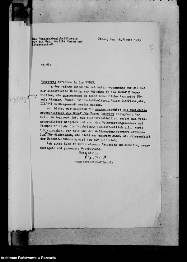 Obraz 11 z jednostki "Aufnahme von Landjahrzieherinnen in die NLDAP"