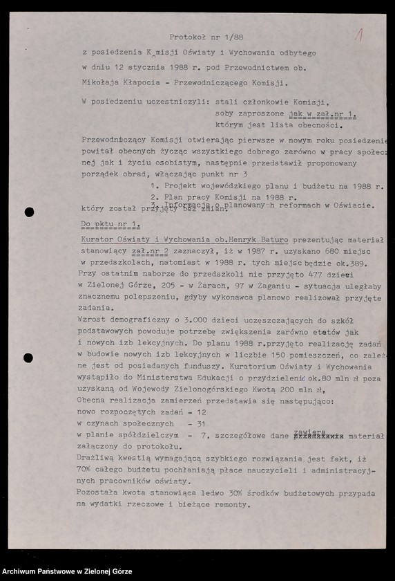 image.from.unit.number "Protokóły z posiedzeń Komisji Oświaty i Wychowania Wojewódzkiej Rady Narodowej w Zielonej Górze; Nr 1 - 4; 1 - 3"